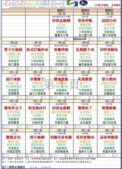 113.05月份學生午餐菜單