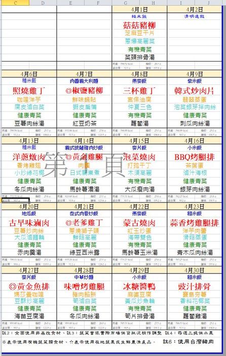 110年04月份學生午餐菜單