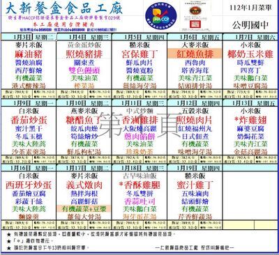 112年1月份學生午餐菜單