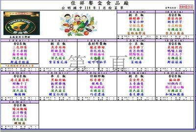 114.1月份學生午餐菜單