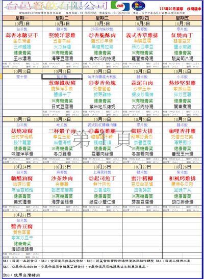 111年10月份學生午餐菜單